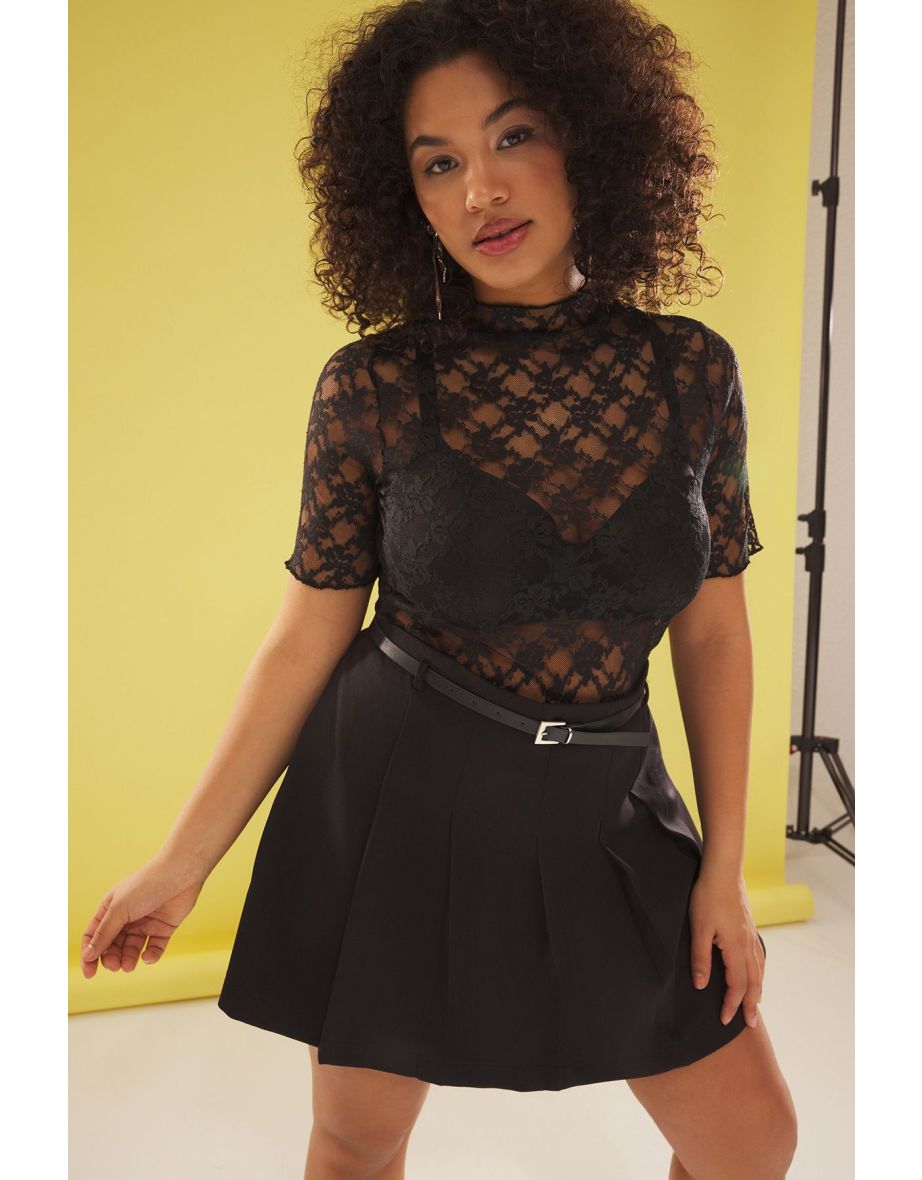 Black Knitted Plus Size Lace Blouse