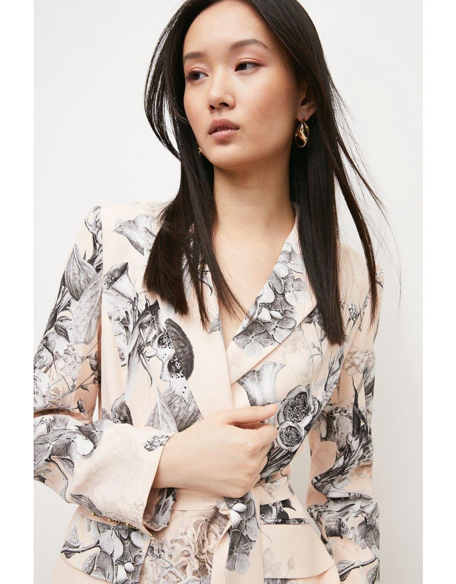 Blush Hydrangea Garden Flora Woven Tie Waist Blazer - 2