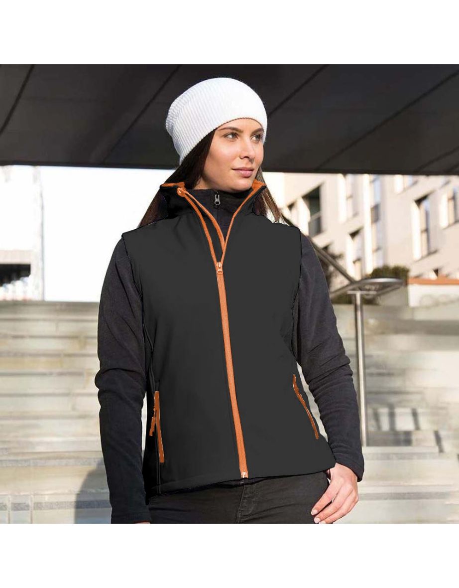 Result Core Womens/Ladies Printable Softshell Bodywarmer - Black /Orange - 1
