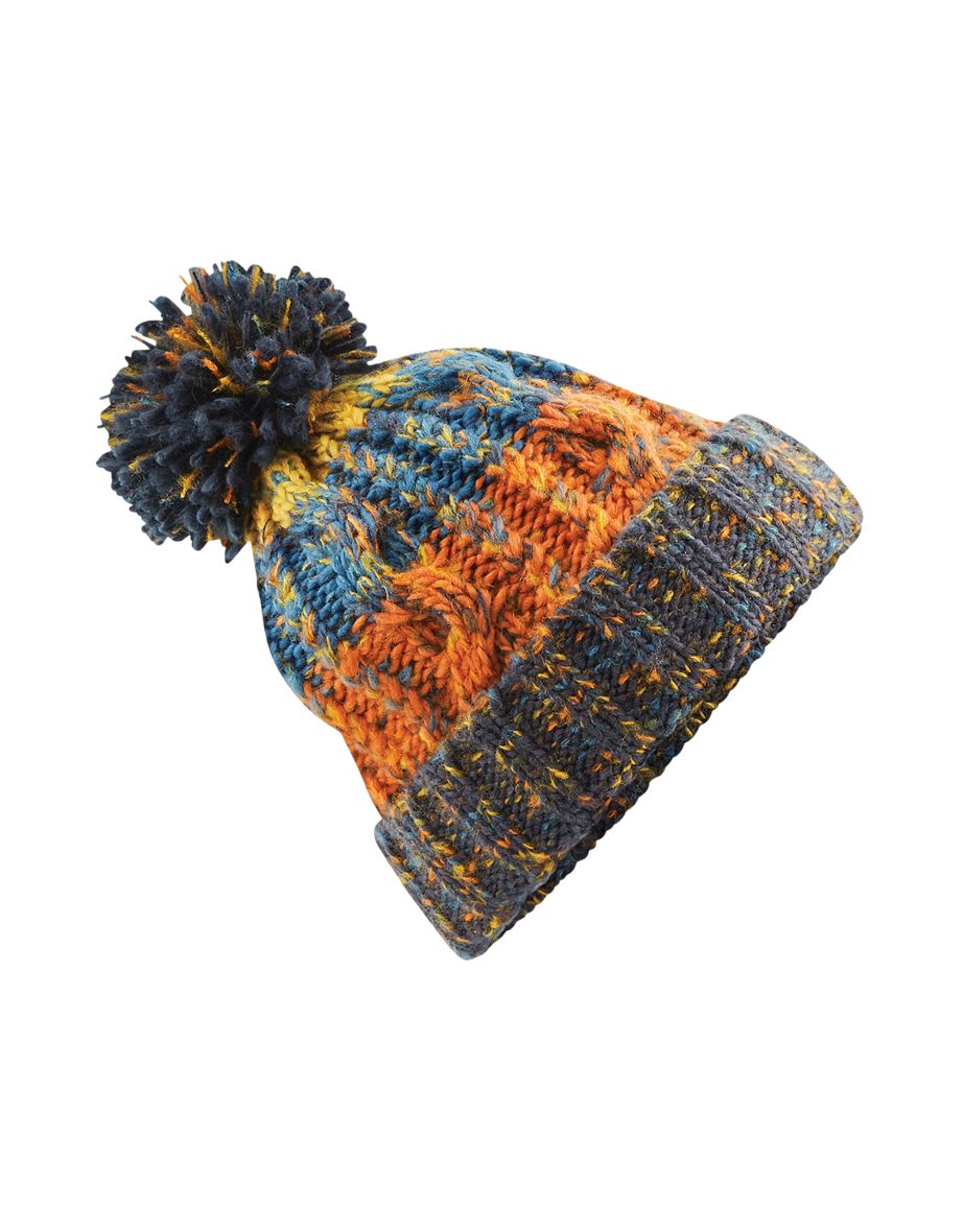 Beechfield Unisex Adults Corkscrew Knitted Pom Pom Beanie Hat - Retro Blue