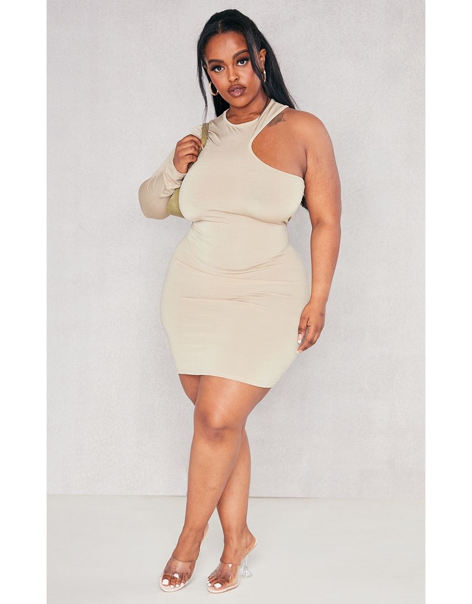 Plus Sage Cut Out One Shoulder Bodycon Dress