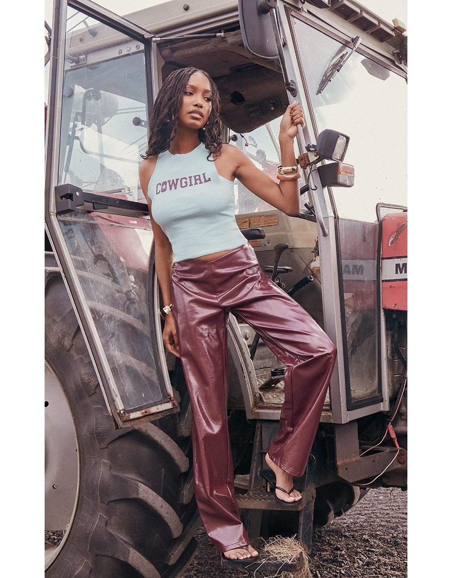 Dark Red Faux Leather Trousers