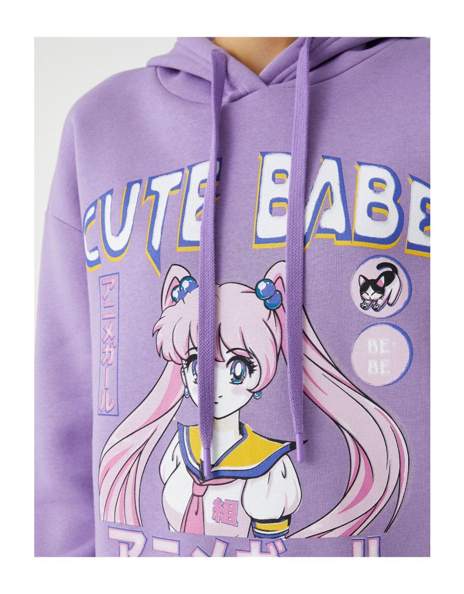 Anime Sweatshirt Oversize Printed Hoodie with Ribbed - 3