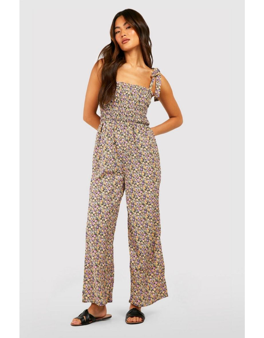 Mela Red Ditsy Floral Print Culotte Jumpsuit