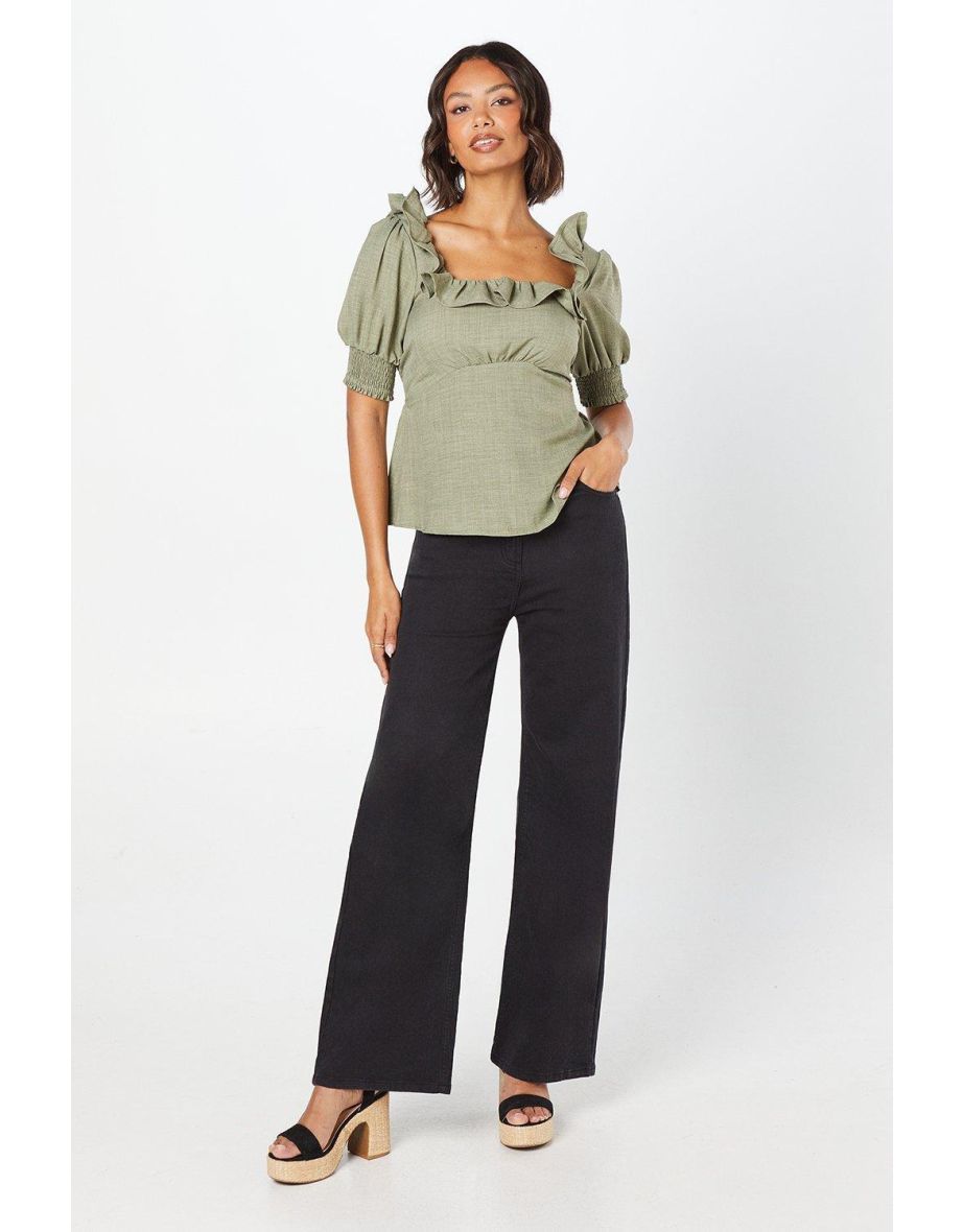 Khaki Ruffle Neck Blouse