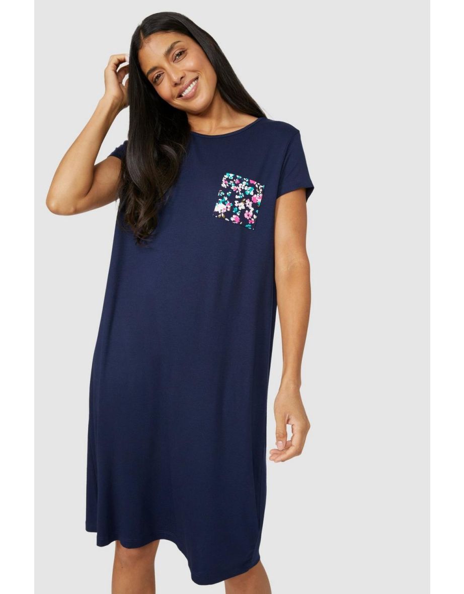 Water Colour Pansy Jersey Sleep Tee - navy - 3
