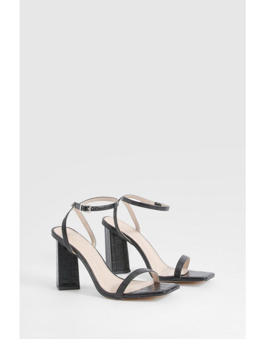 Croc Two Part Strappy Block Heels - black