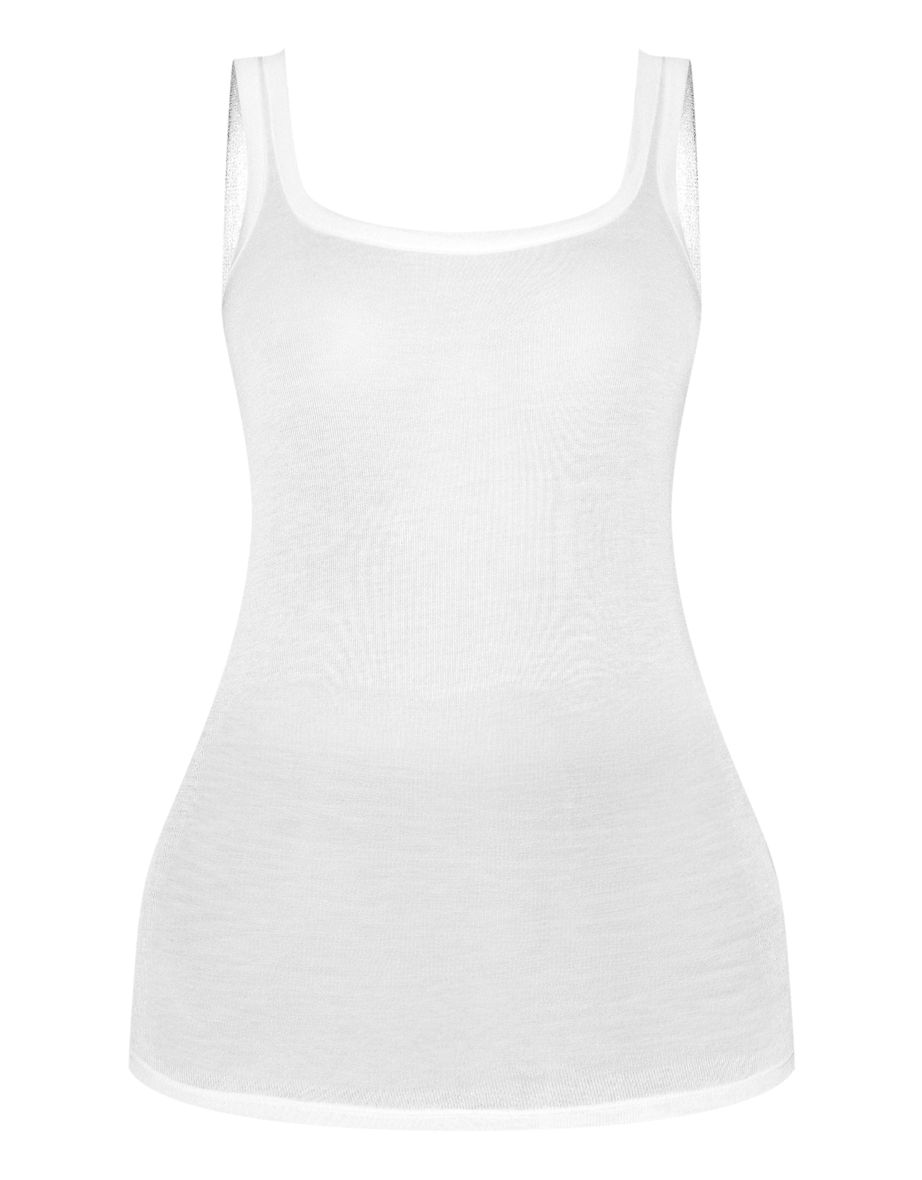 White Sheer Soft Touch Scoop Neck Long Vest Top - 4