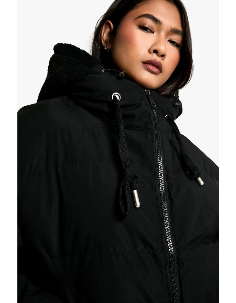 Faux Fur Hooded Puffer Jacket - black - 3