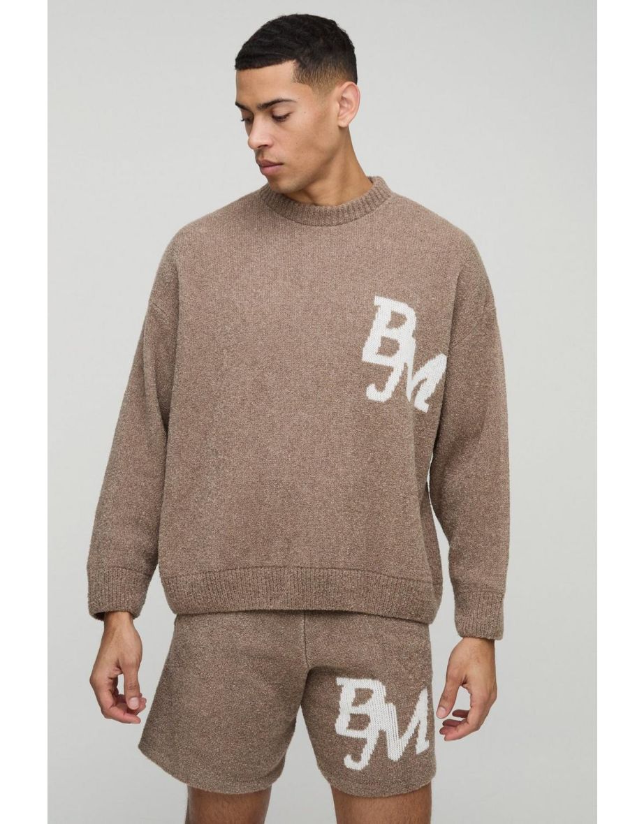 Boxy Fit Boucle BM Knitted Jumper and Shorts Set - taupe - 2