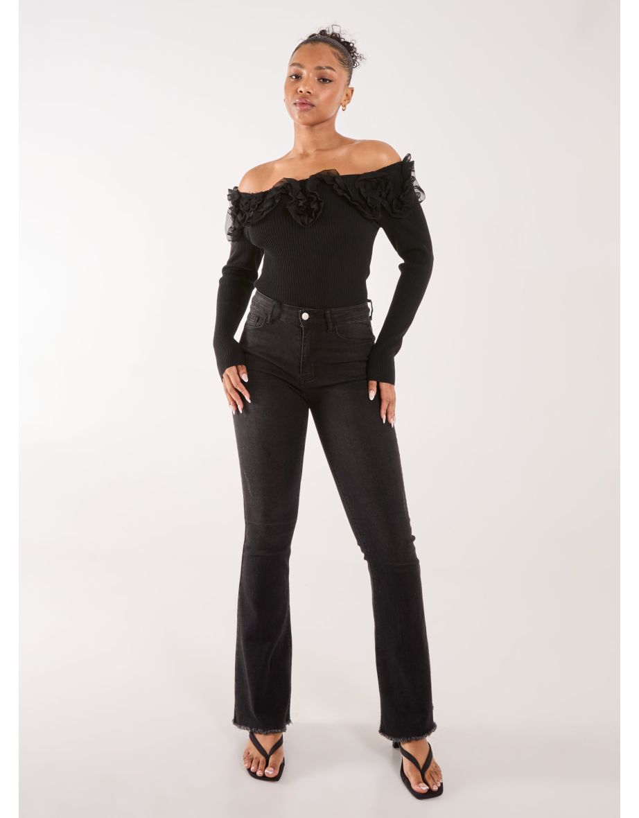 Ruffle Bardot Knit Top