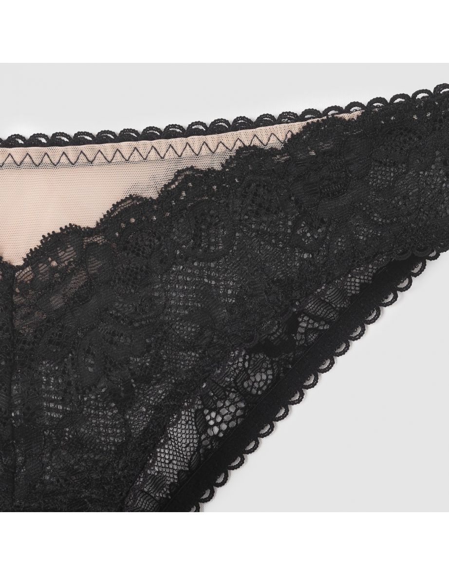 Open Gusset Peekaboo Lace Tanga Briefs - 1