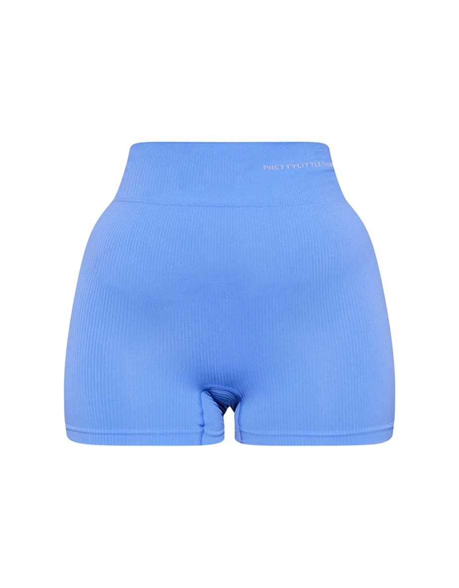 PRETTYLITTLETHING Recycled Blue Seamless Rib Boy Shorts - 4