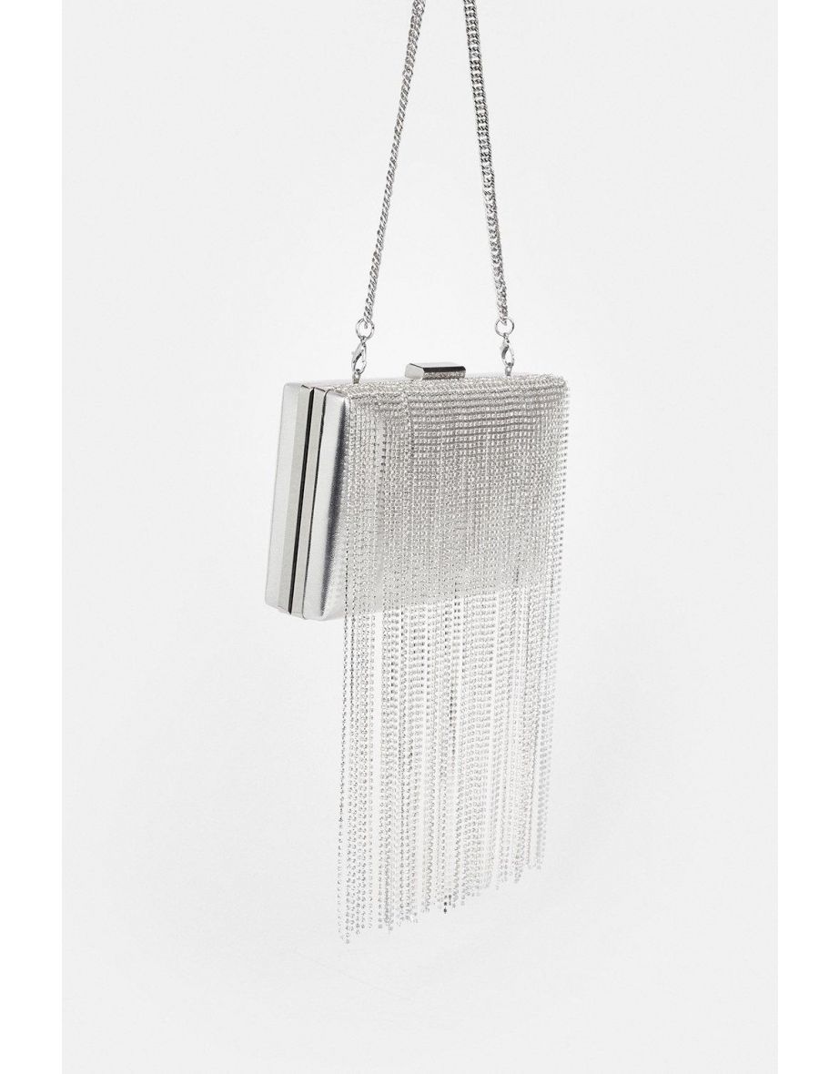 Metallic Diamante Dangle Detail Clutch Bag - 2