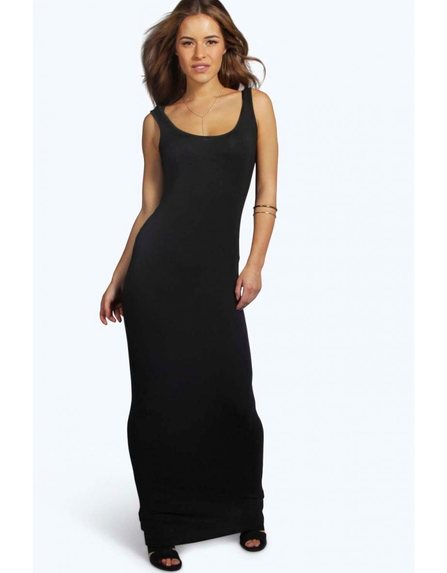 فستان ماكسي بياقة دائرية - أسود - مقاسات صغيرة