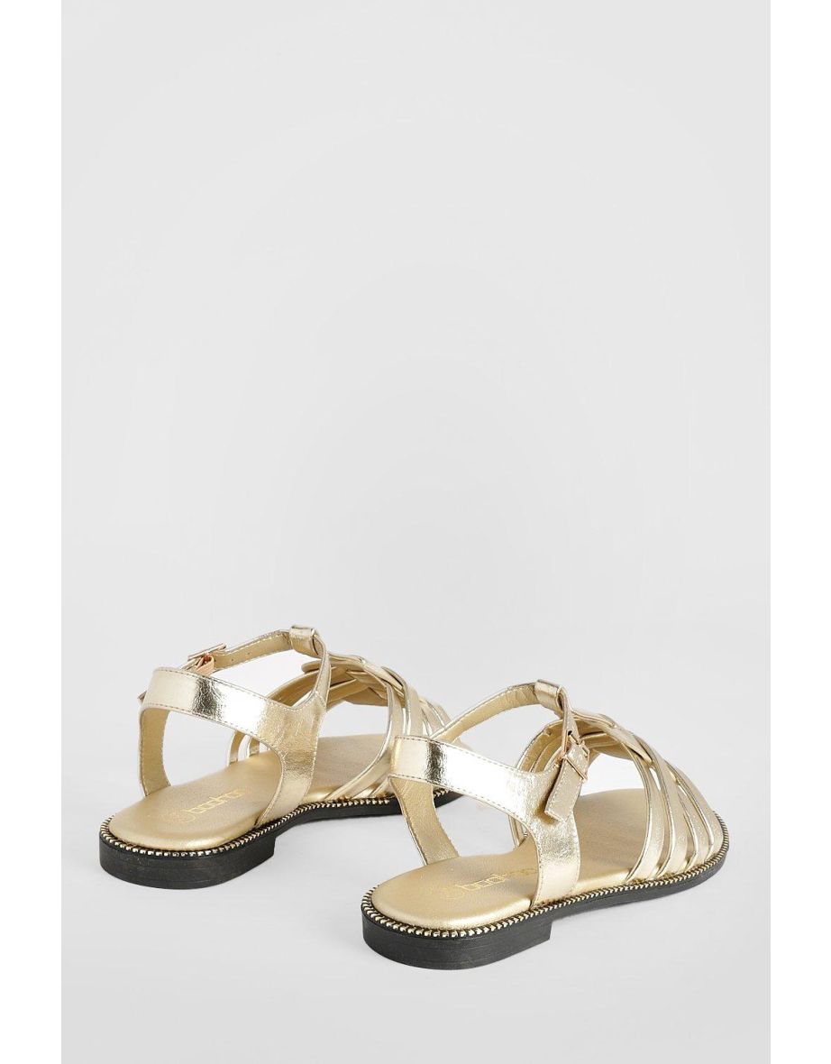 Gladiator Detail Flat Sandals - gold - 3