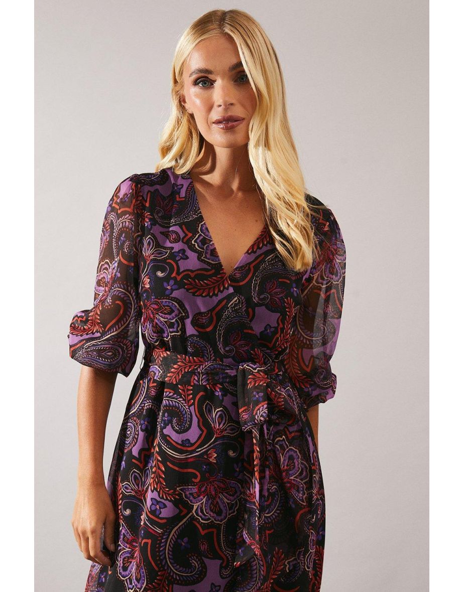 Petite Purple Paisley Wrap Dress - 3