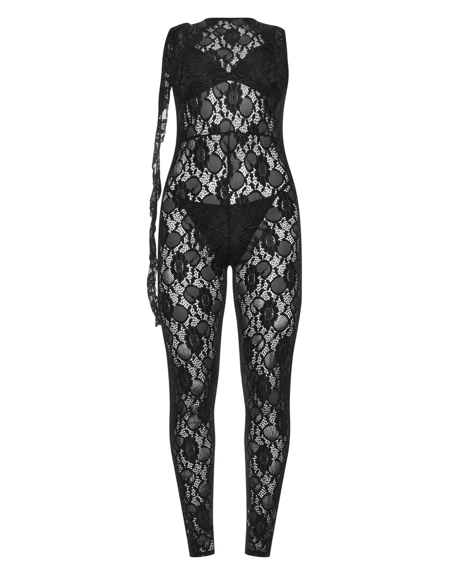 Black Lace Frill Detail Drape Jumpsuit - 3