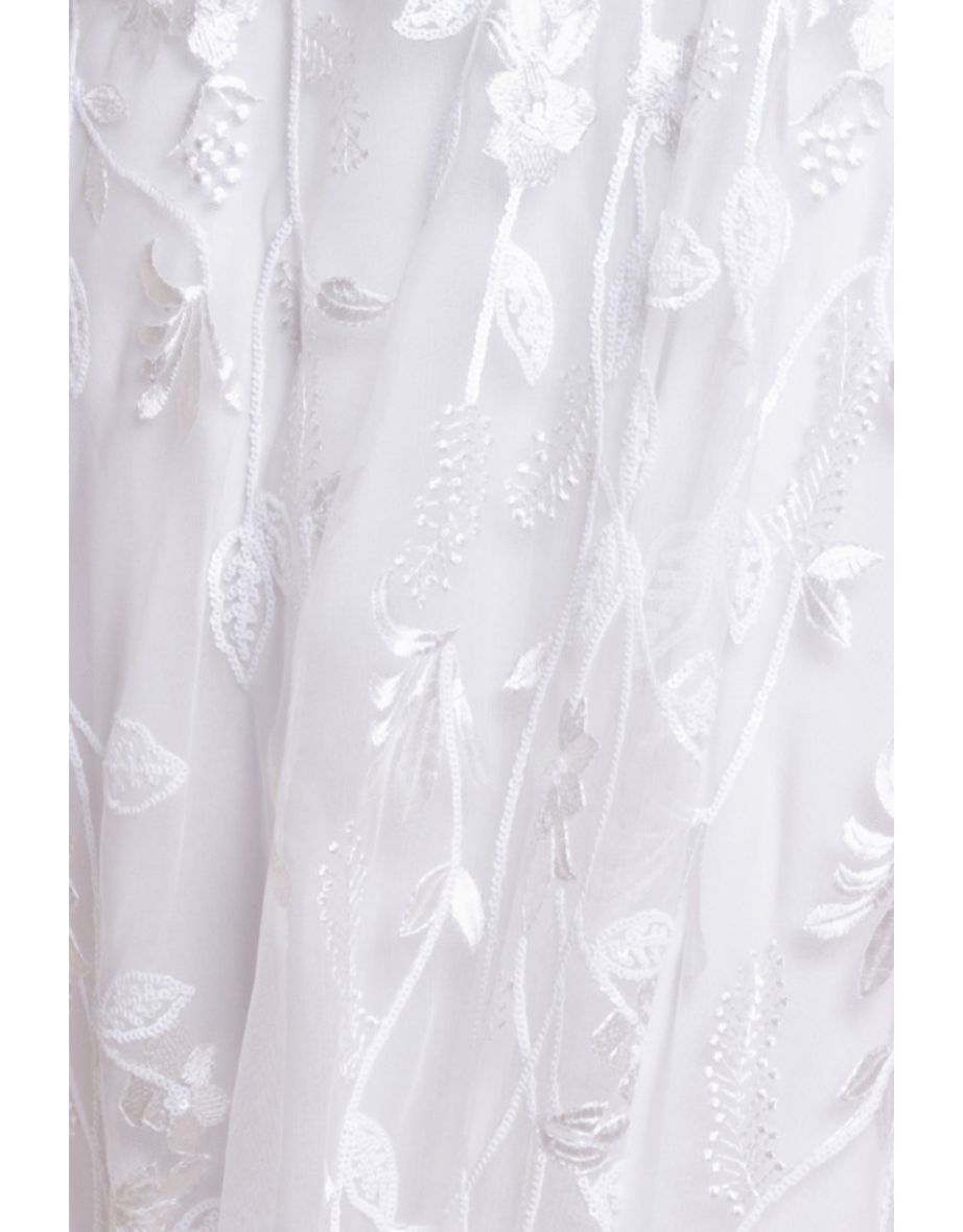 Goddiva Flared Sleeve Embroidered Maxi Dress - White - 3