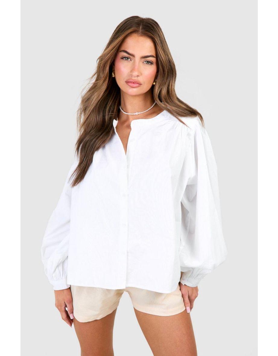 Cotton Balloon Sleeve Blouse - white