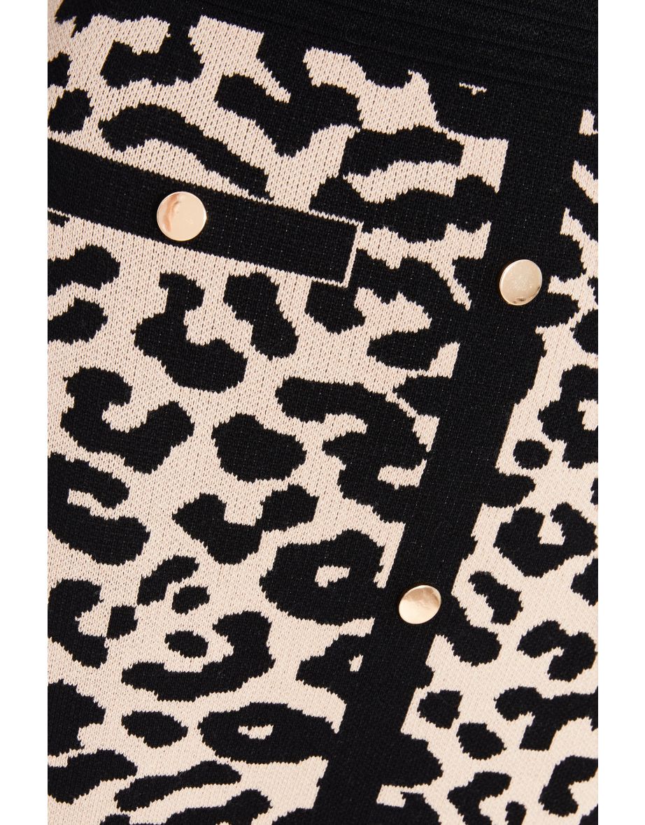 Black Knit Leopard Print Jumper Dress - 5
