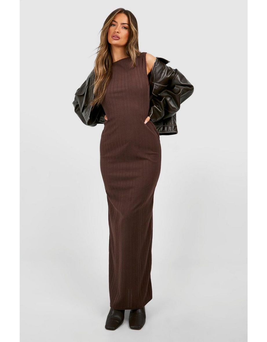 Slash Neck Sleeveless Rib Maxi Dress - chocolate