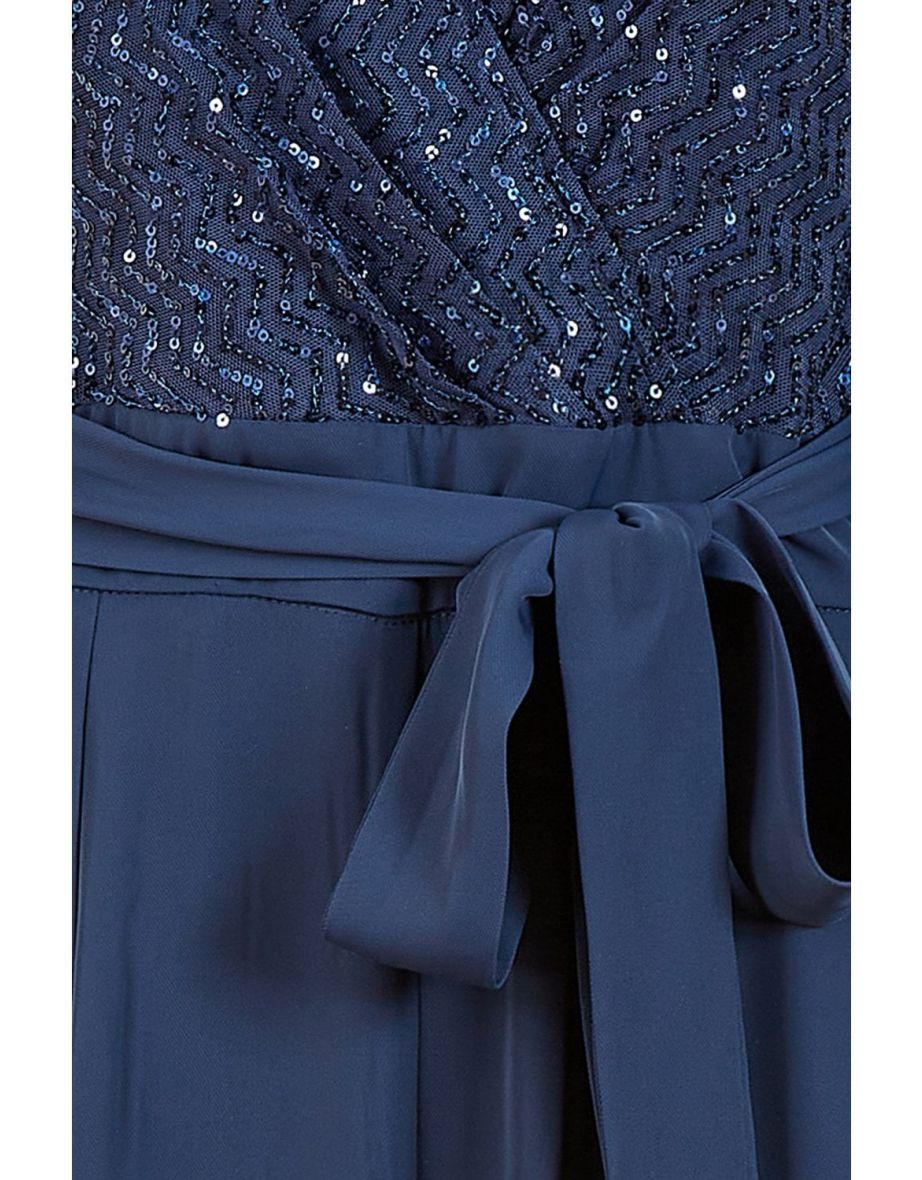 Yumi Navy Sequin Jumpsuit With Long Sleeves - 6