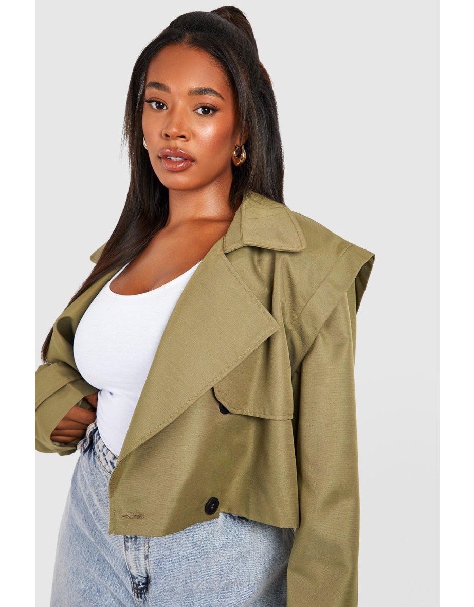 Plus Short Trench Coat - khaki - 3