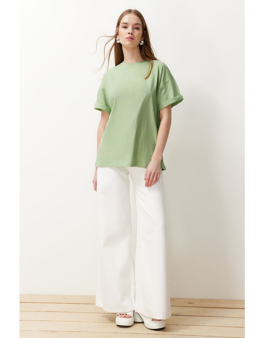 Mint 100% Cotton Boyfriend/Wide Fit Crew Neck Knitted T-Shirt