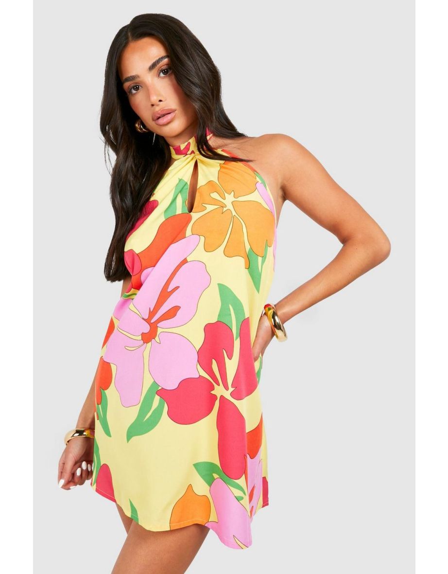 Petite Twist Neck Mini Dress - floral