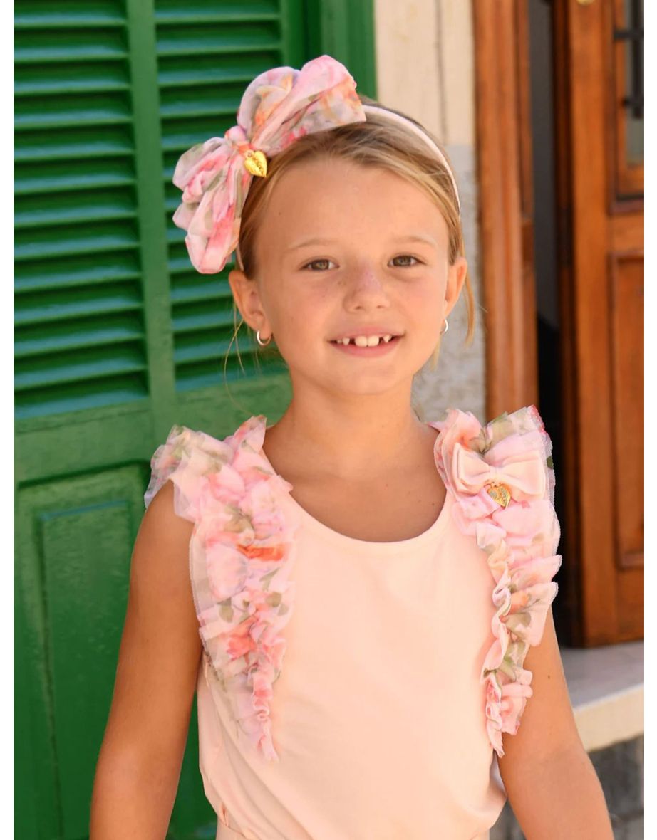 Girls Gladys Flower Tulle Headband in Pink