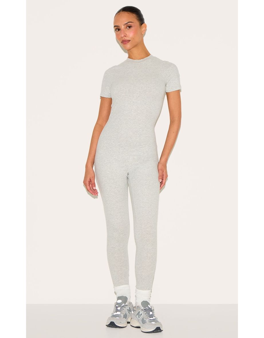 Petite Grey Marl Short Sleeve Sculp Unitard
