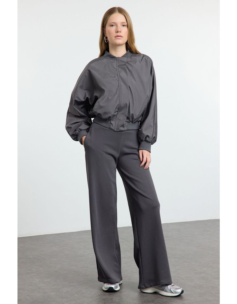 Anthracite Thin Extra High Waist Wide Leg/Wide Cut Trousers