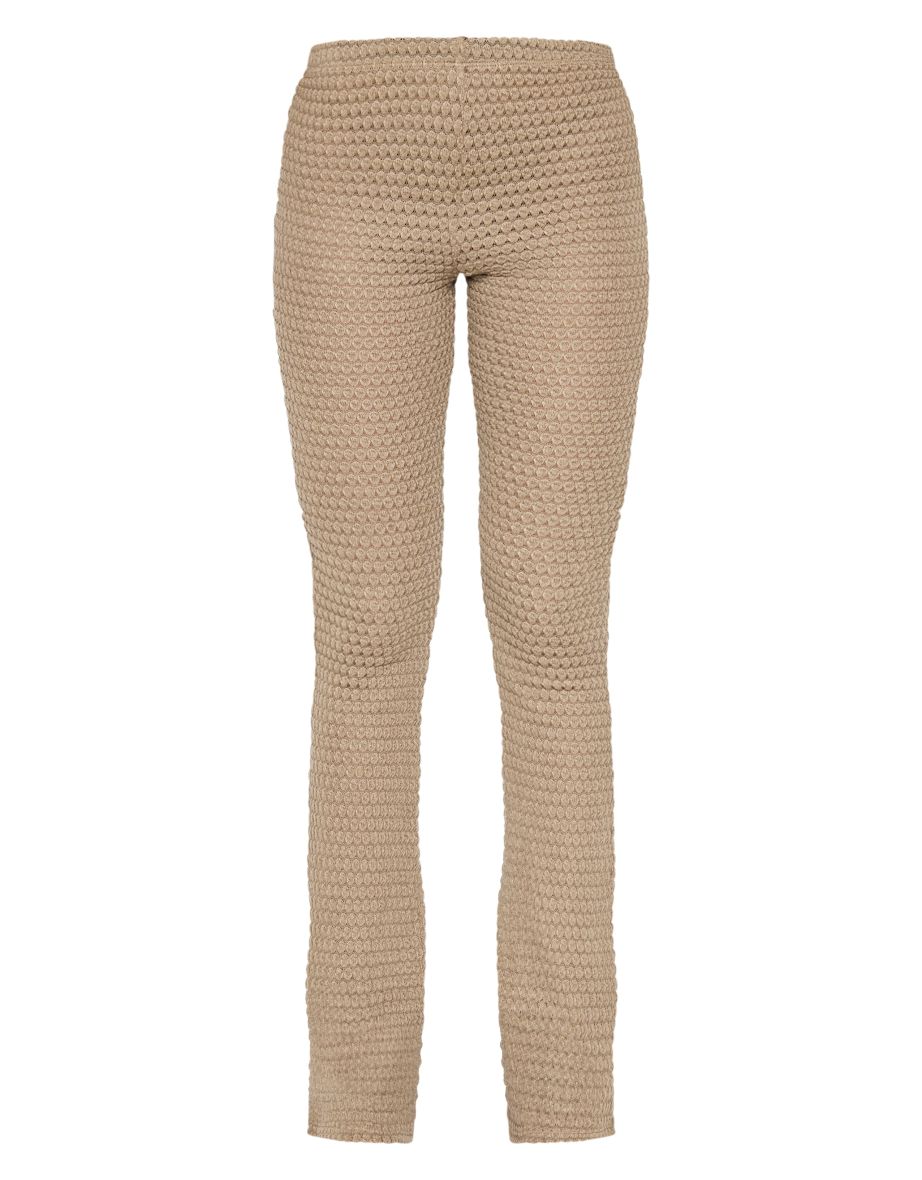 Khaki Textured Mid Rise Skinny Flare Trousers - 4