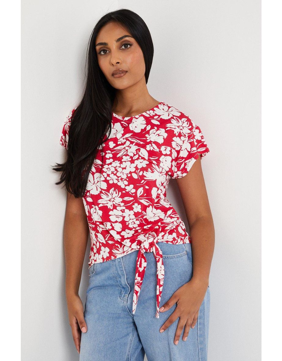 Petite Pink Floral Tie Side Jersey T-shirt - 3
