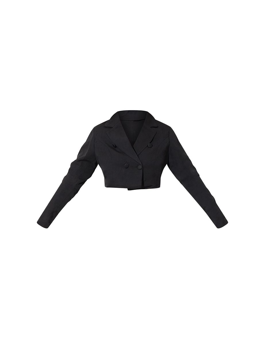 Black Cropped Double Button Blazer - 4