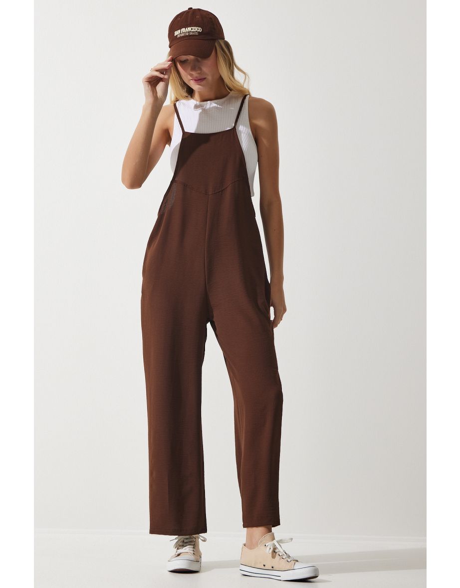 Women's Brown Pocket Gardener Jumpsuit
