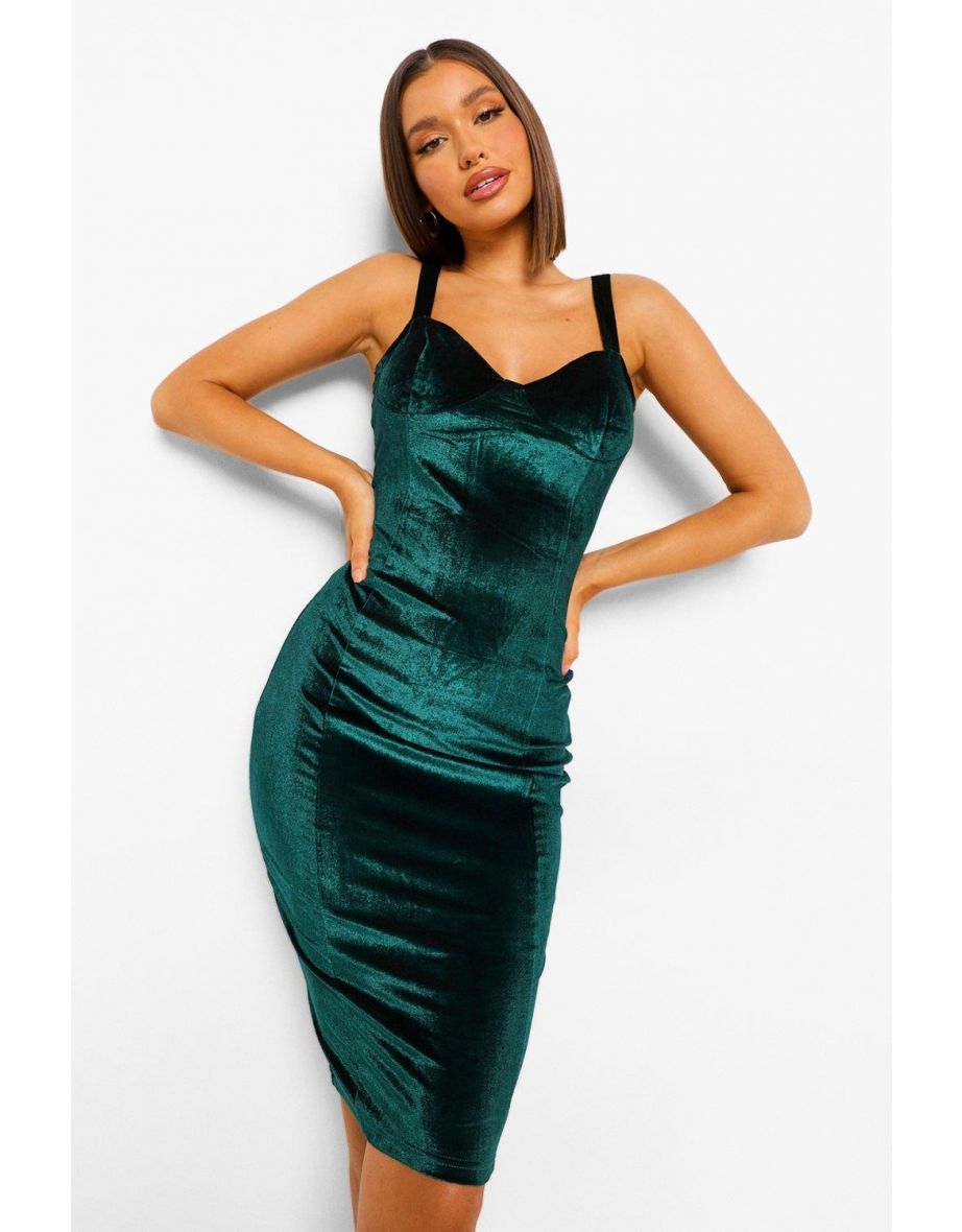 Velvet Bustier Midi dress - emerald