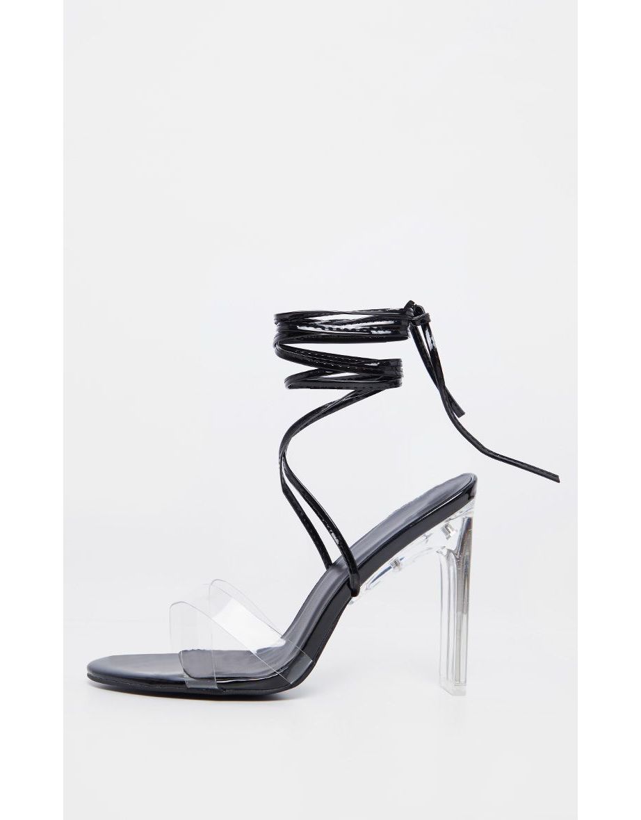 Black Clear Heel Ankle Tie Sandal - 3