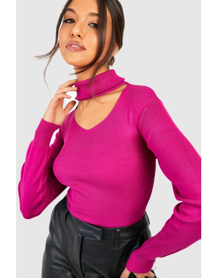 Shop Roll Neck Choker Knitted Jumper orchid Online in Qatar VogaCloset