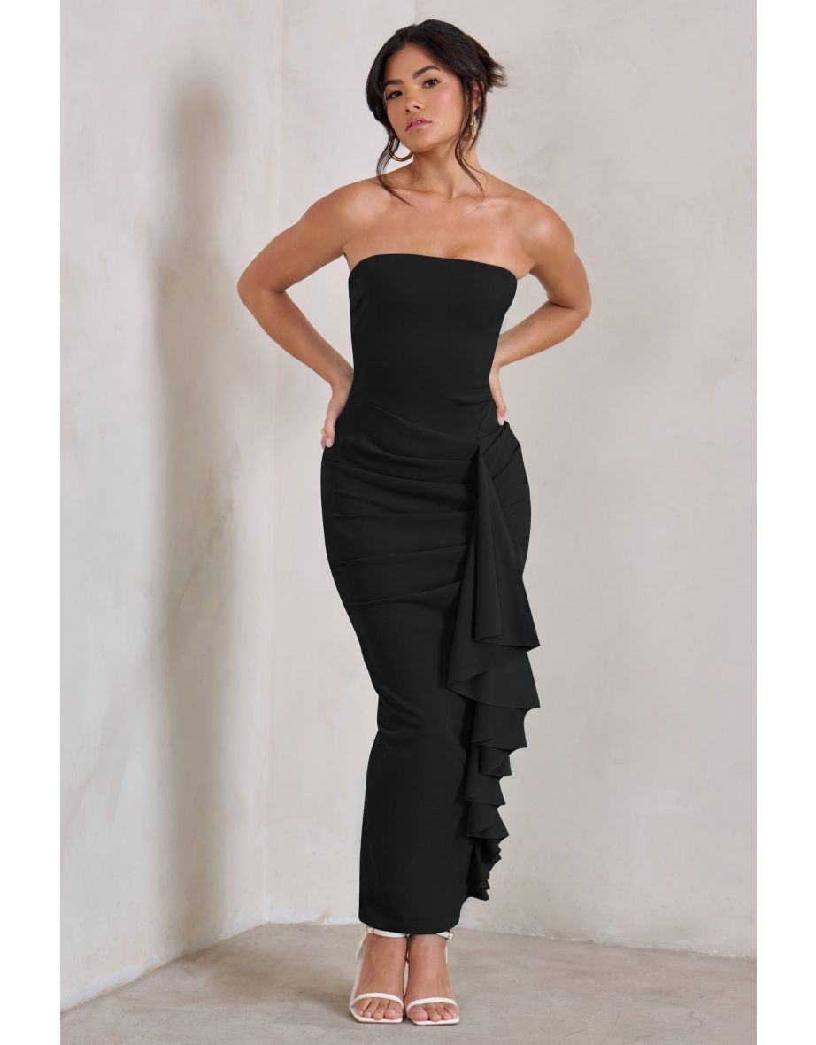 Fleur | Black Bandeau Ruffle Maxi Dress - 4