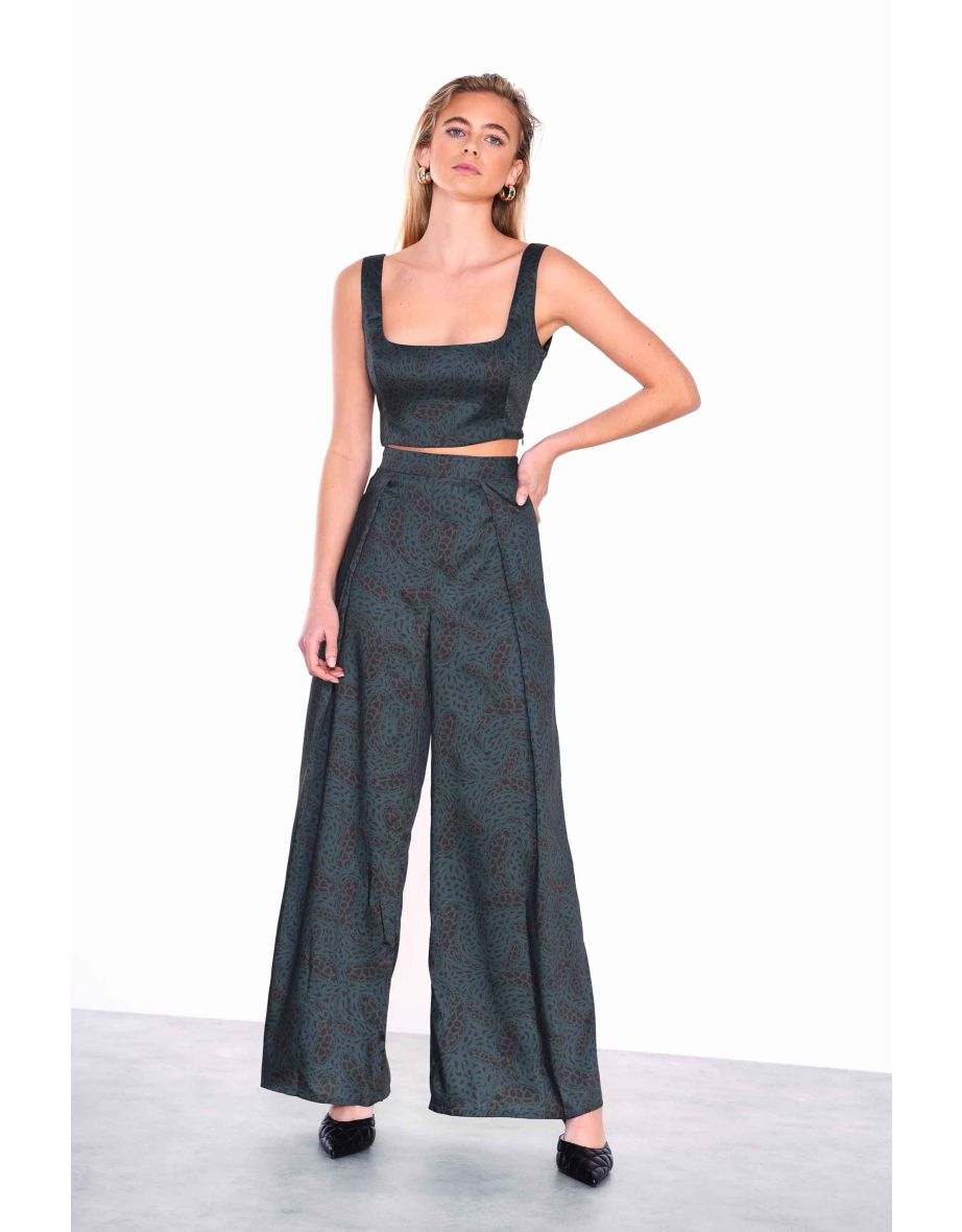 Glamorous Dark Green Paisley  Square Neck Tailored Crop Top - 2