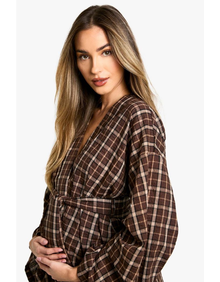 Maternity Off The Shoulder Tie Waist Check Shirt - 3