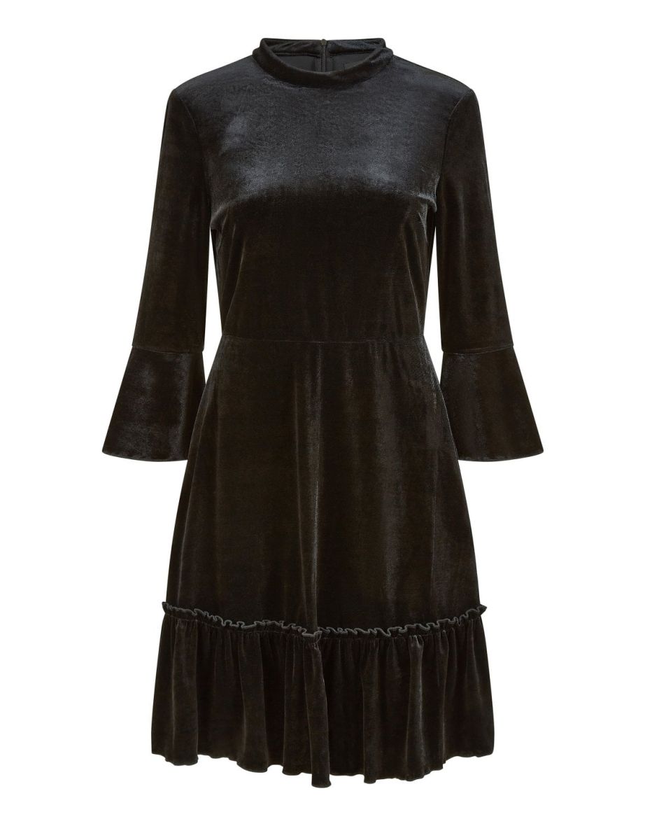 Mela Black Velvet High Neck Skater Dress - 4