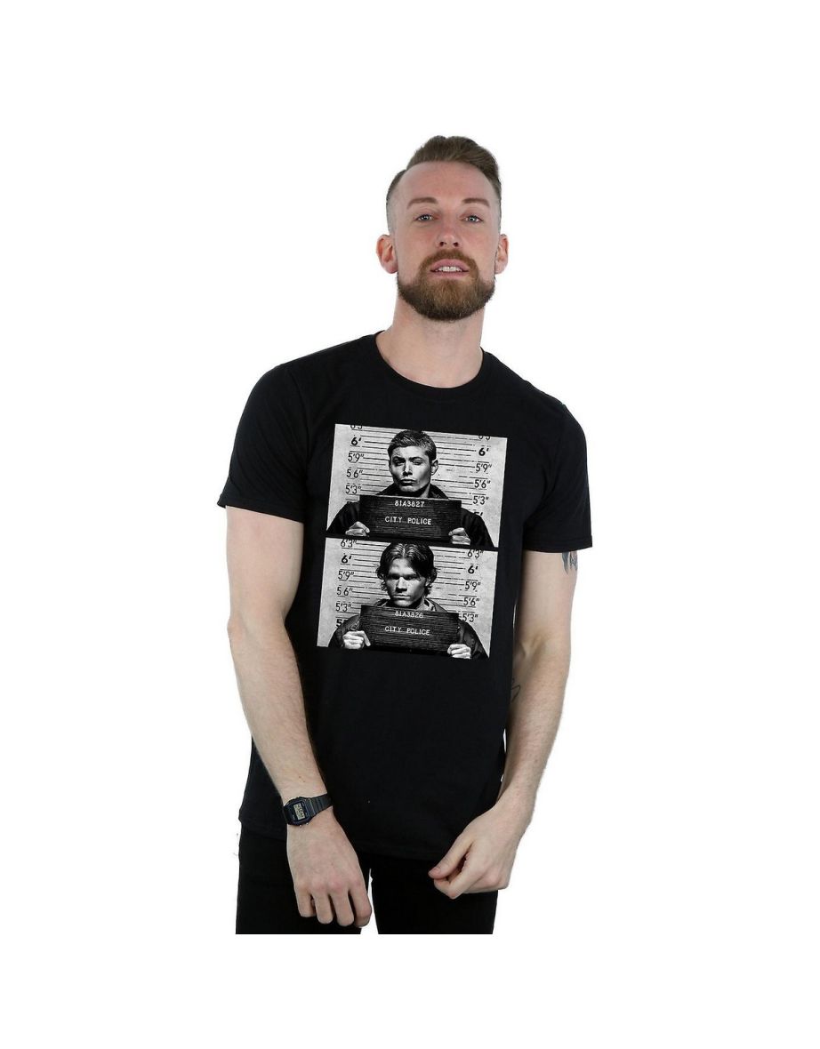 Supernatural Mens Winchester Mugshot Cotton T-Shirt - Black