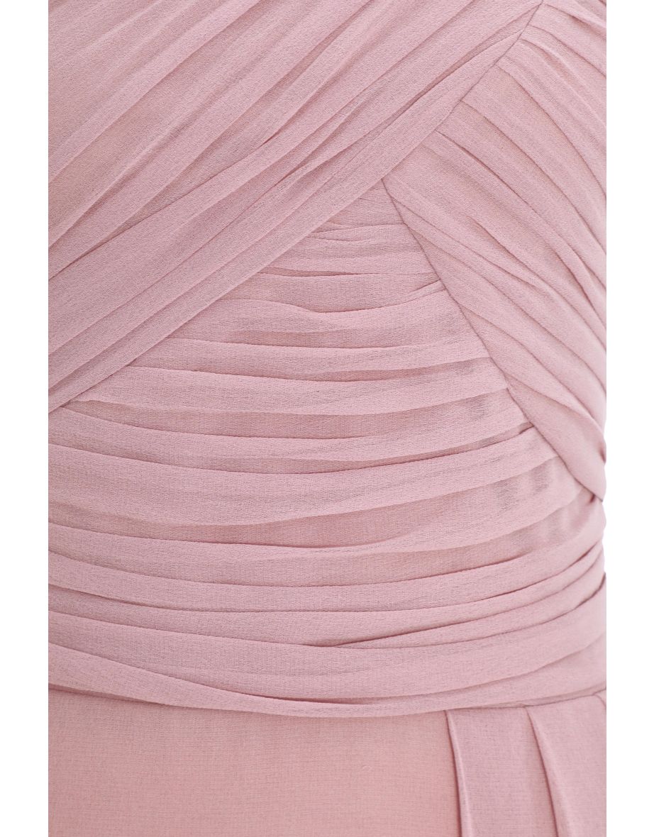 Pink One Shoulder Chiffon Maxi Dress - 5