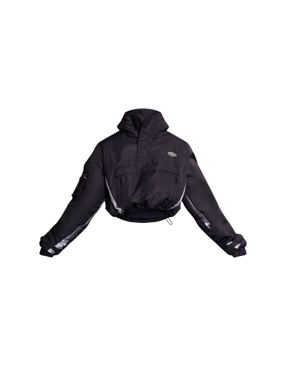 PRETTYLITTLETHING Plus Black Reflective Panel Pull Over Cropped Puffer Coat - 4