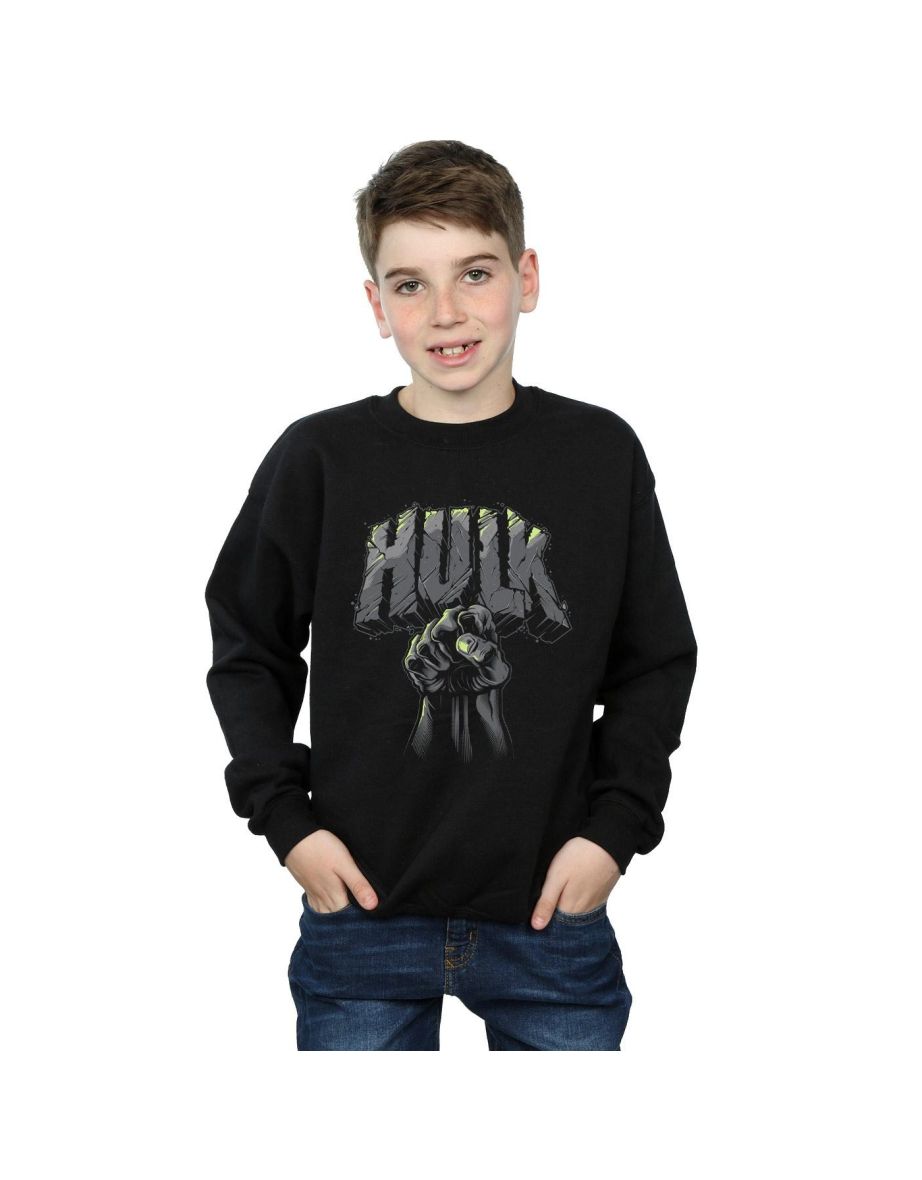 Marvel Boys Hulk Punch Logo Sweatshirt - Black