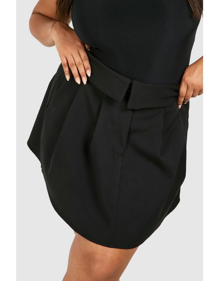 Plus Woven Fold Over Waistband Pleated Tennis Skirt - 3