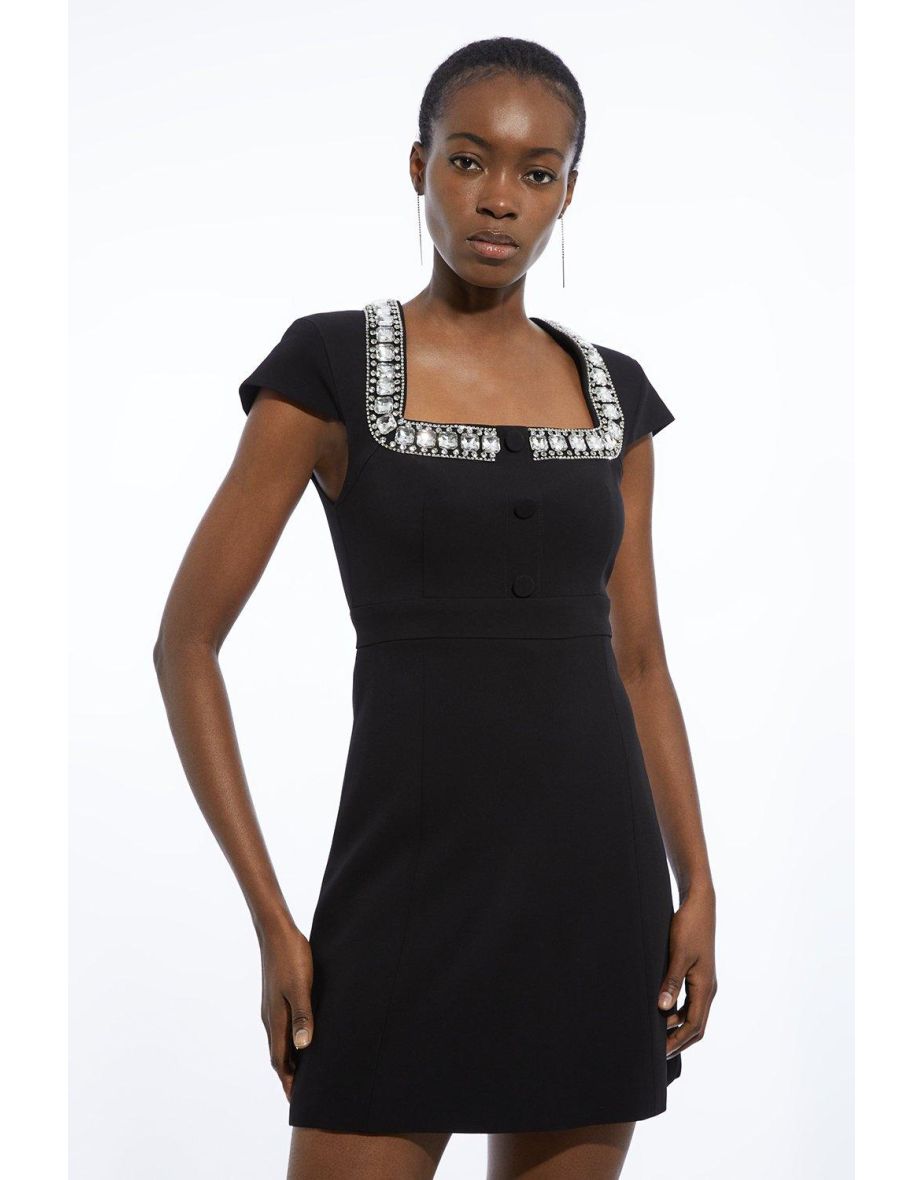 Shop Tailored Compact Viscose Stretch Embellished Cap Sleeve Mini Dress Online in Bahrain VogaCloset